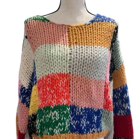 Colorful and Bold Patchwork Knit Sweater - Picture 2 of 16